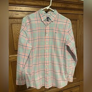 Vineyard Vines Boys XL Pink Plaid Long Sleeve Button-Down